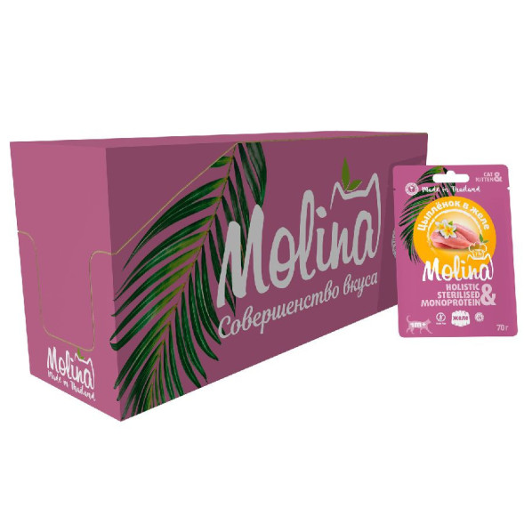 Molina влажный корм для котят и кошек с цыпленком, в желе, в паучах  - 70 г x 24 шт