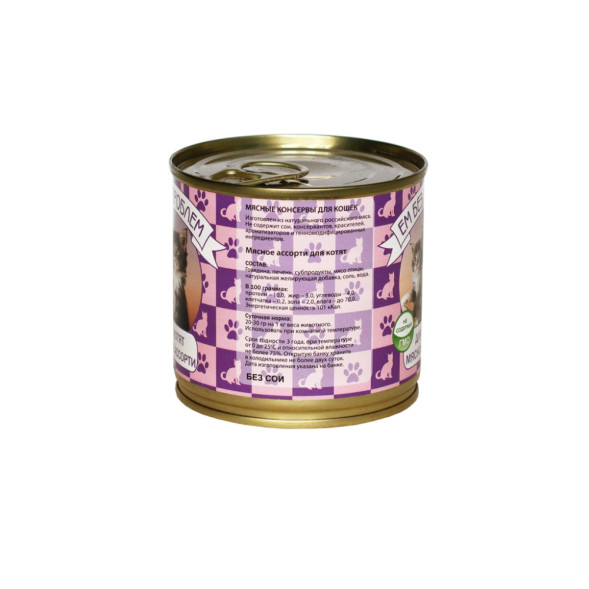 Ем без проблем влажный корм для котят с мясным ассорти, в консервах - 250 г х 15 шт