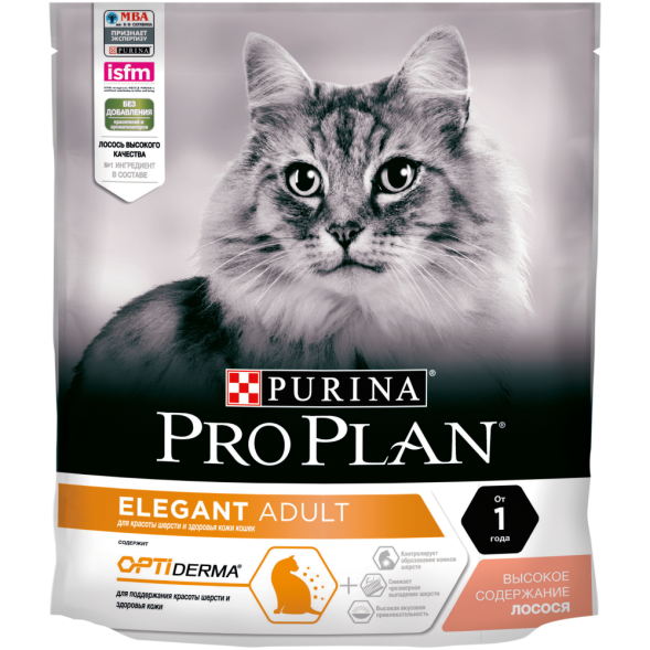 Pro Plan Cat Adult Elegant сухой корм для взрослых кошек для кожи и шерсти с лососем - 400 г