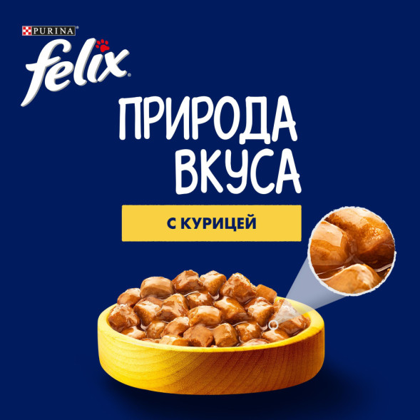 Felix Природа вкуса влажный корм для взрослых кошек с курицей, в паучах - 75 г х 26 шт