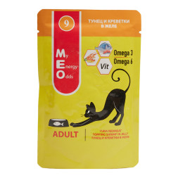 MEO влажный корм для взрослых кошек с тунцом и креветками в желе, в паучах - 80 г х 12 шт
