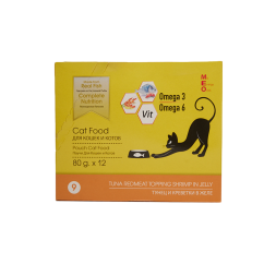 MEO влажный корм для взрослых кошек с тунцом и креветками в желе, в паучах - 80 г х 12 шт