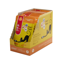 MEO влажный корм для взрослых кошек с тунцом и креветками в желе, в паучах - 80 г х 12 шт