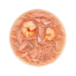 Деревенские лакомства для кошек Суп из тунца с креветками и крабом, в паучах - 35 г х 15 шт