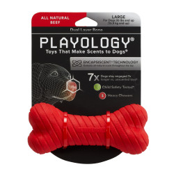 Playology DUAL LAYER BONE двухслойная жевательная косточка для собак с ароматом говядины, большая, красный