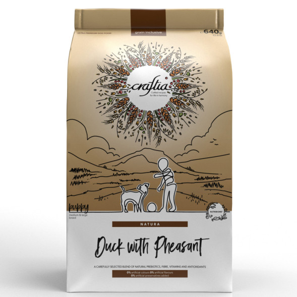 CRAFTIA NATURA сухой корм для щенков средних и крупных пород из с уткой и фазаном - 640 г