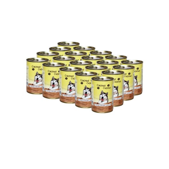 Собачье Счастье влажный корм для собак птичьи потрошки с рисом, в консервах - 410 г х 20 шт