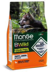 Monge Dog BWild Grain Free сухой беззерновой корм для щенков всех пород с мясом утки и картофелем 2,5 кг