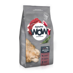 AlphaPet WOW Superpremium полнорационный сухой корм для взрослых собак крупных пород с говядиной и сердцем - 15 кг