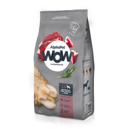 AlphaPet WOW Superpremium полнорационный сухой корм для взрослых собак крупных пород с говядиной и сердцем - 15 кг
