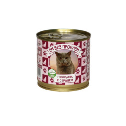 Ем без проблем влажный корм для кошек с говядиной и сердцем, в консервах - 250 г х 15 шт
