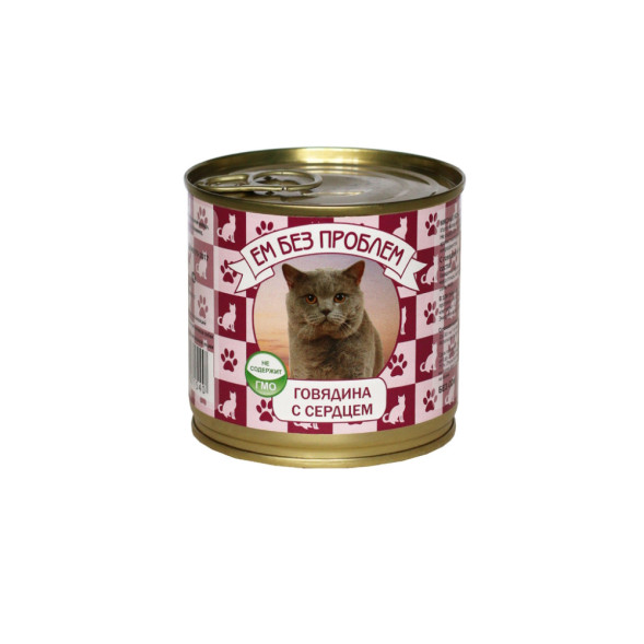 Ем без проблем влажный корм для кошек с говядиной и сердцем, в консервах - 250 г х 15 шт