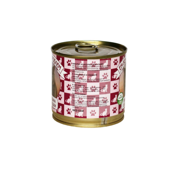 Ем без проблем влажный корм для кошек с говядиной и сердцем, в консервах - 250 г х 15 шт