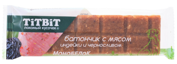 TiTBiT лакомство для собак батончик с мясом индейки и черносливом - 40 г