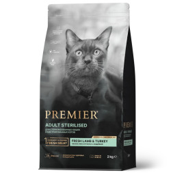 Premier Cat Lamb &amp;amp; Turkey Sterilised сухой корм для взрослых стерилизованных кошек, свежее мясо ягненка с индейкой - 2 кг