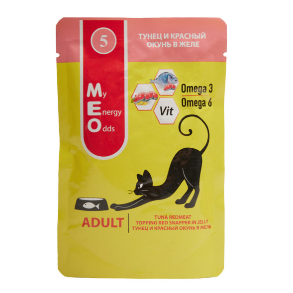 MEO влажный корм для взрослых кошек с тунцом и красным окунем в желе, в паучах - 80 г х 12 шт