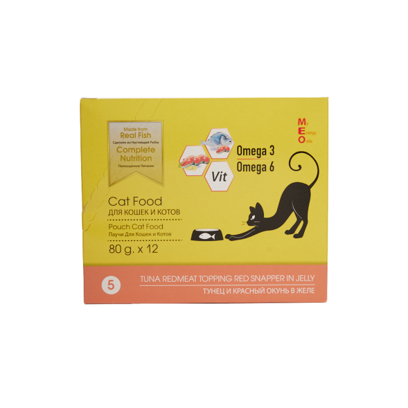 MEO влажный корм для взрослых кошек с тунцом и красным окунем в желе, в паучах - 80 г х 12 шт