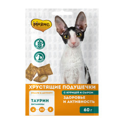 Мнямс хрустящие подушечки Здоровье и активность с курицей и сыром для кошек - 60 г