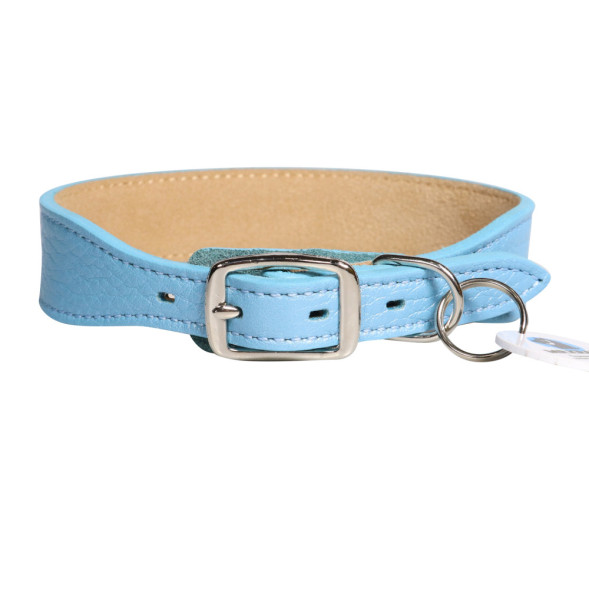 Mr.Kranch ошейник для собак из натуральной кожи с QR-адресником, 38-45 см, нежно-голубой