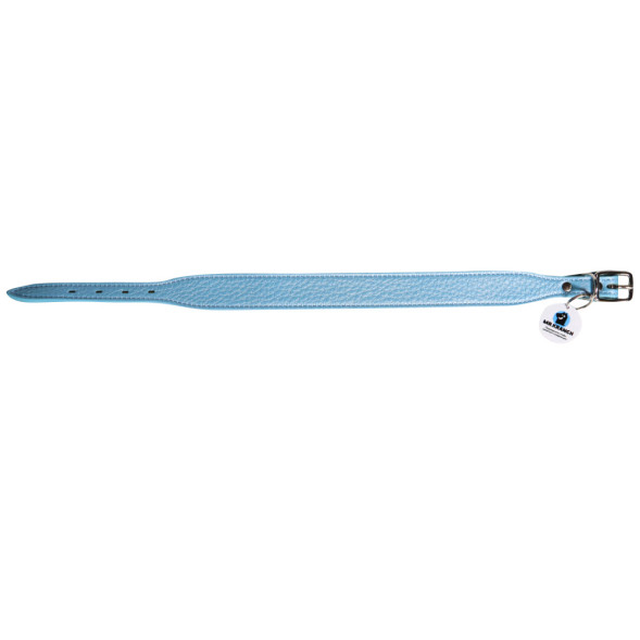 Mr.Kranch ошейник для собак из натуральной кожи с QR-адресником, 38-45 см, нежно-голубой