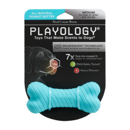 Playology DUAL LAYER BONE двухслойная жевательная косточка для собак с ароматом арахиса, средняя, голубой
