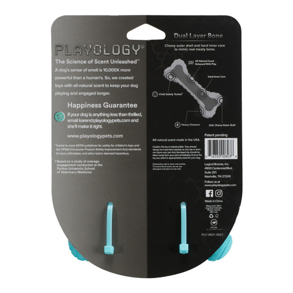 Playology DUAL LAYER BONE двухслойная жевательная косточка для собак с ароматом арахиса, средняя, голубой