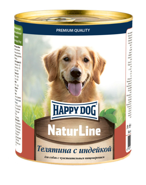 Happy Dog Natur Line консервы для взрослых собак с чувствительным пищеварением с телятиной и индейкой - 970 гр х 12 шт