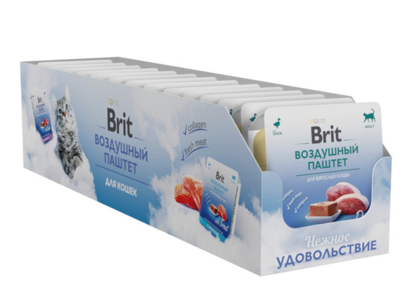 Brit воздушный паштет для взрослых кошек с уткой - 100 г х 14 шт