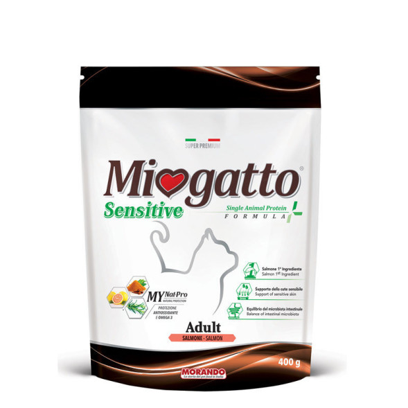 Miogatto Adult Sensitive сухой корм для взрослых кошек с лососем - 400 г