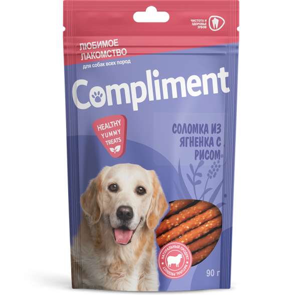 Compliment лакомство для собак всех пород Соломка из мяса ягненка с рисом - 90 г