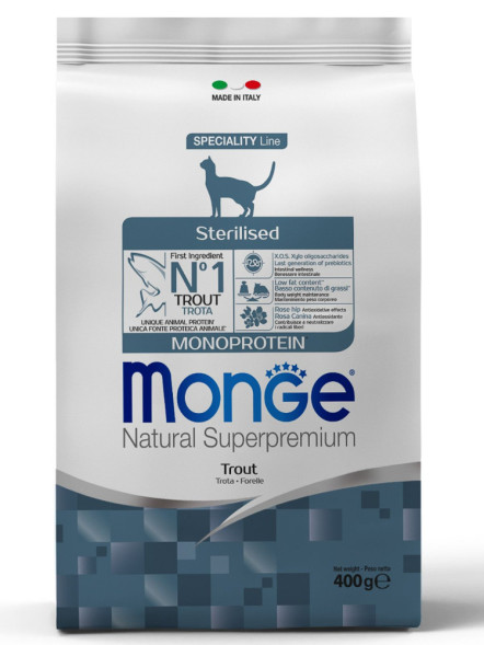 Monge Cat Monoprotein Sterilised сухой корм для стерилизованных кошек с форелью 400 г