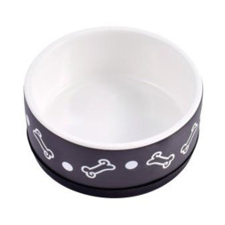 Mr.Kranch миска керамическая нескользящая для собак, 400 мл, черная с косточками