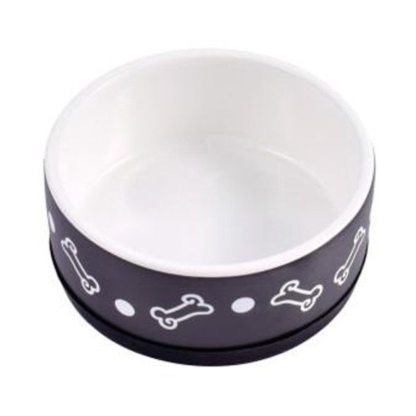 Mr.Kranch миска керамическая нескользящая для собак, 400 мл, черная с косточками