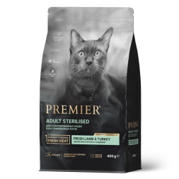 Premier Cat Lamb &amp;amp; Turkey Sterilised сухой корм для взрослых стерилизованных кошек, свежее мясо ягненка с индейкой - 400 г