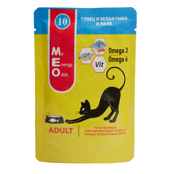 MEO влажный корм для взрослых кошек с тунцом и белой рыбой в желе, в паучах - 80 г х 12 шт