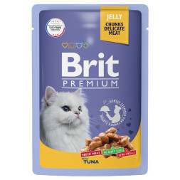 Brit Premium паучи для взрослых кошек с тунцом кусочки в желе - 85 г х 14 шт