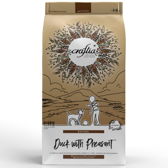 CRAFTIA NATURA сухой корм для щенков средних и крупных пород из с уткой и фазаном - 2 кг