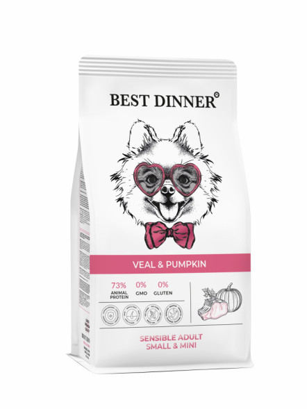 Best Dinner Sensible Adult Small &amp;amp; Mini Veal&amp;amp;Pumpkin сухой корм для взрослых собак мелких пород с телятиной и тыквой - 1,5 кг