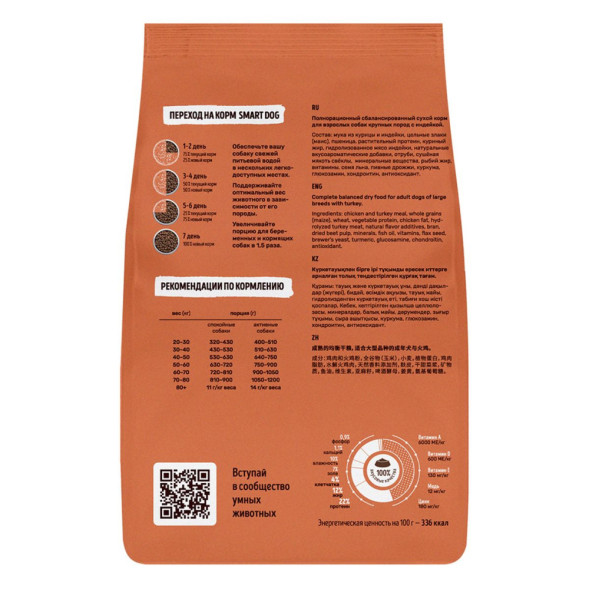 Smart Dog сухой корм для взрослых собак крупных пород с индейкой - 3 кг