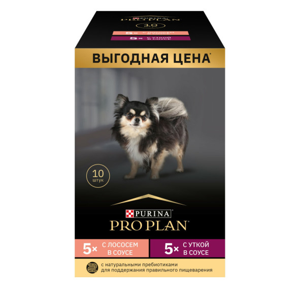 Pro Plan MIX набор паучей для взрослых собак мелких пород с лососем; с уткой - 85 г х 10 шт
