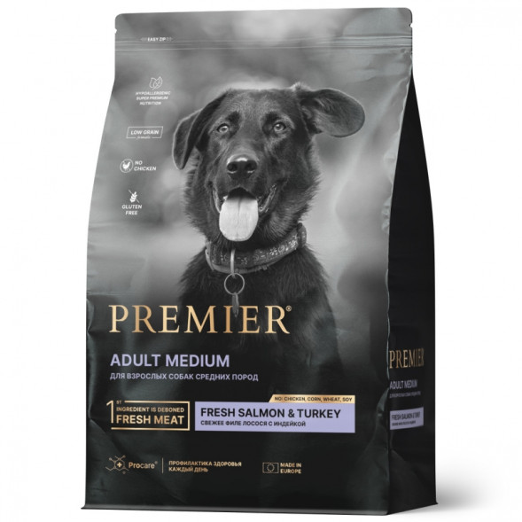Premier Dog Salmon&amp;amp;Turkey ADULT Medium (Свежее филе лосося с индейкой для собак средних пород) 3 кг