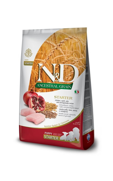 Farmina N&amp;amp;D Ancestral Grain Dog Chicken &amp;amp; Pomegranate Starter Puppy сухой низкозерновой корм для щенков до 2 месяцев с курицей и гранатом - 2,5 кг