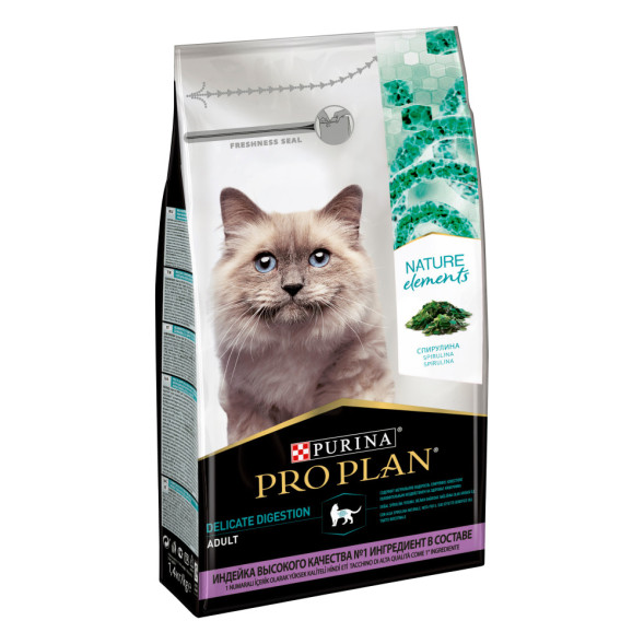 Pro Plan Nature Elements сухой корм для взрослых кошек с чувствительным пищеварением с индейкой - 1,4 кг
