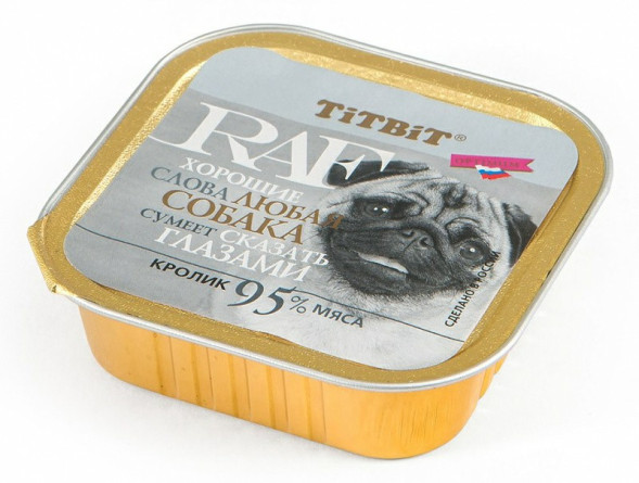 TiTBiT RAF влажный корм для собак с кроликом, в ламистерах - 100 г х 15 шт