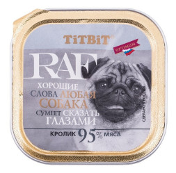 TiTBiT RAF влажный корм для собак с кроликом, в ламистерах - 100 г х 15 шт