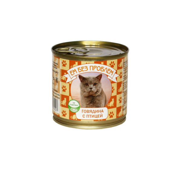 Ем без проблем влажный корм для кошек с говядиной и птицей, в консервах - 250 г х 15 шт