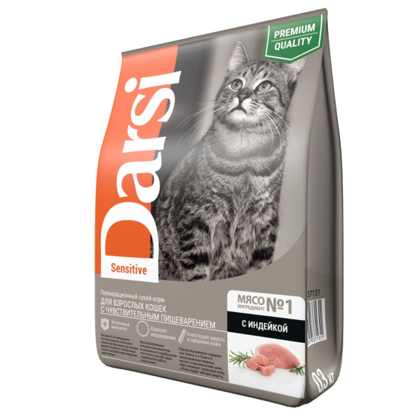 Darsi Sensitive сухой корм для кошек с чувствительным пищеварением с индейкой - 300 г