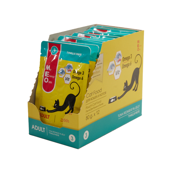 MEO влажный корм для взрослых кошек с тунцом в желе, в паучах - 80 г х 12 шт