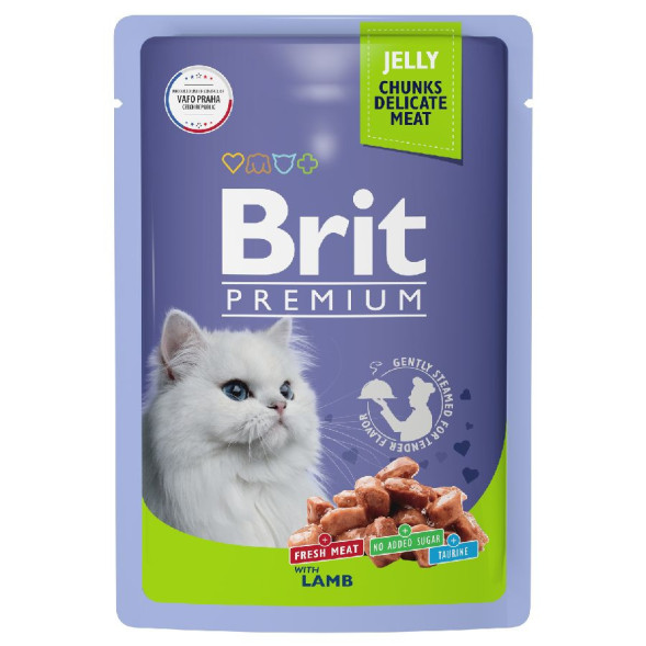 Brit Premium паучи для взрослых кошек с ягненком кусочки в желе - 85 г х 14 шт