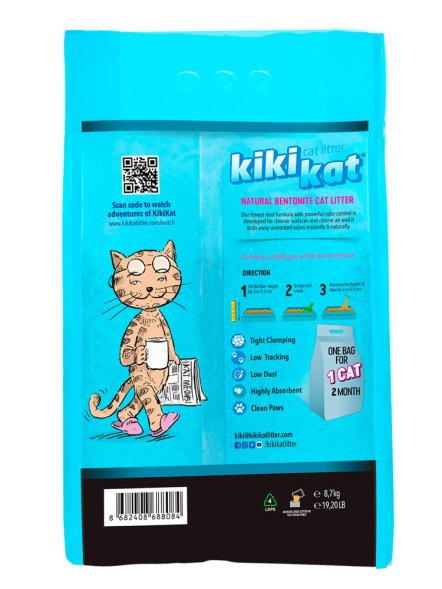 KikiKat комкующийся бентонитовый наполнитель для кошачьего туалета супер-белый Активированный уголь - 10 л